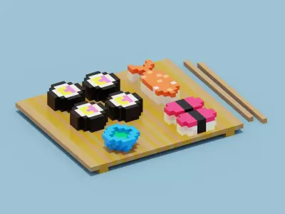 Voxel Sushi Low-poly 3D model