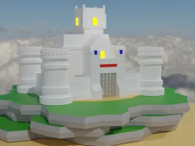 low poly castle in sky Low-poly 3D model