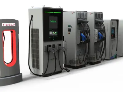 Set of fuel pumps and electric charging point 3D model
