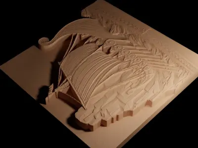 Viking Ship CNC 3d Print High Relief Sand Casting 3D print model