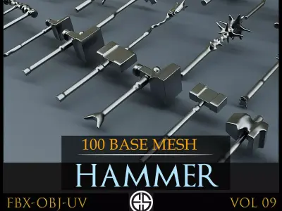 100 Models-Cold Weapons-Hammer Weapons-Game Ready Model-Vol 09 Low-poly 3D model
