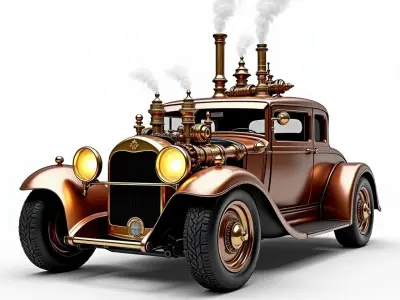Steampunk Vintage Couple - Fantasy Steam Car Model 3D print model