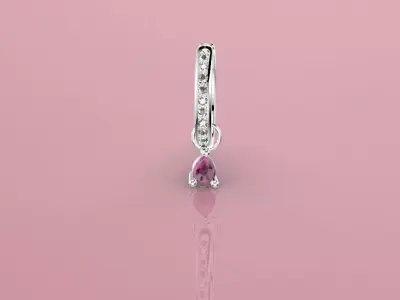 Diamond Hoop Earrings with pear pink drop 3D model