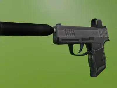 Silenced Pistol with Reflex Sight P365 Sig Sauer Low-poly 3D model