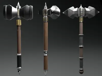 3 Beautiful Medieval War Hammers 3D Model Collection