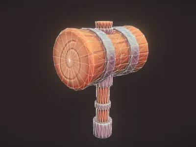 Wooden Hammer Low-poly 3D model
