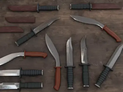 Combat Knife Collection Low-poly 3D model
