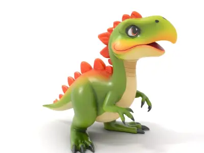 Cartoon Dinosaur Model Pack with Textured Details Low-poly 3D model