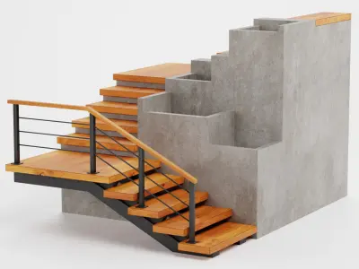 Staircase Corner with Pots 3D model