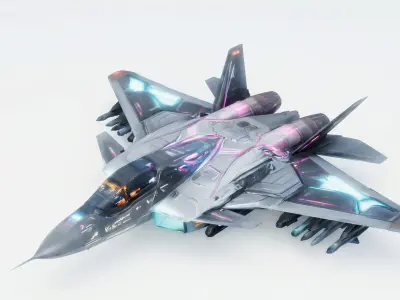 Sci-Fi Cyberpunk Strike Fighter Jet 3D Model Low-poly 3D model