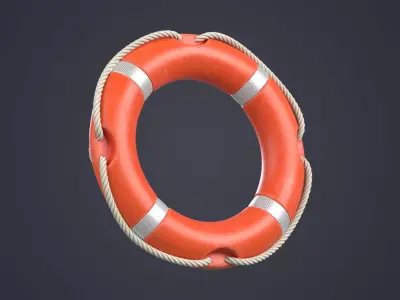 Lifebuoy orange life preserver Low-poly 3D model