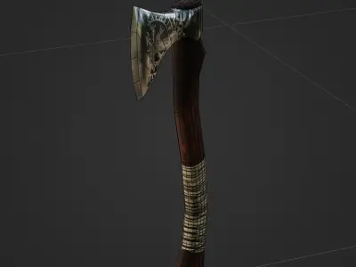 Viking Battle Axe with print on blade Free low-poly 3D model