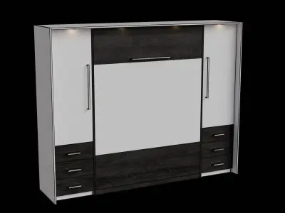 White Cabinet Black Wood Wall Bed Closed Low-poly 3D model