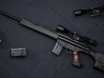 Game-Ready HK PSG1 Sniper Rifle  PBR Rigged Low-poly 3D model