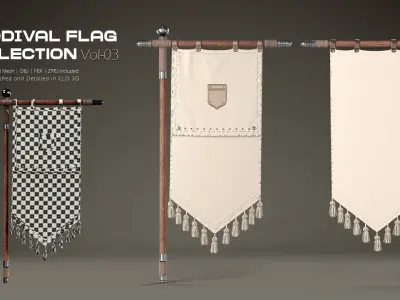 5 Medival Flag COLLECTION Vol 03 Low-poly 3D model