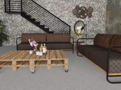 Industrial Living Room Style 3D model