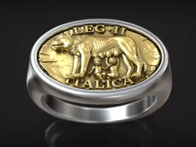 Roman Legion Italica Shewolf Romulus Remus Antique Ring 3D print model