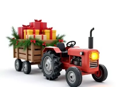Christmas Tractor and Trailer 3D Model Holiday Farm Vehicle Low-poly 3D model