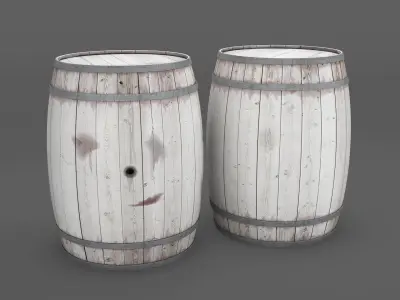 White Wooden barrel  Low-poly 3D model