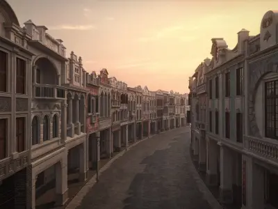 Chinese arcade streets shophouse Buildings kit 3D model purchase