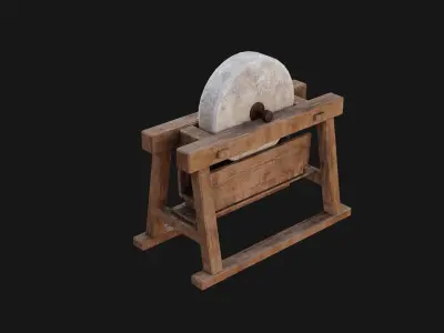 Grindstone 3D Model wooden grinding wheel Low-poly 3D model