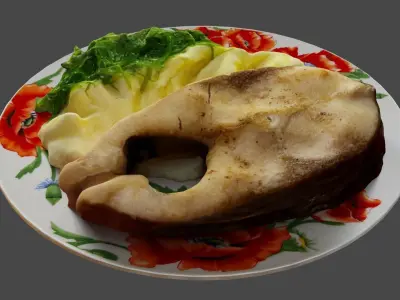 Fried Fish with Creamy Mashed Potatoes and Chukka Weed 3D model