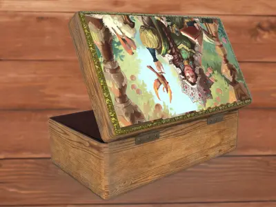 Vintage jewelry box PBR low-poly 3D model Low-poly 3D model