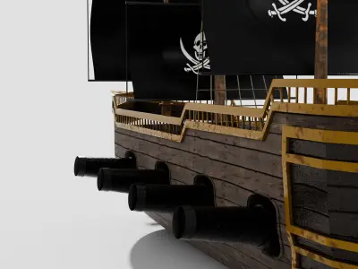Low Poly Pirate Ship 3D Model Stylized Game Asset with Textures Low-poly 3D model