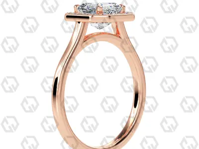 Ring 181 Asscher Shape Cathedral Halo with Gems 3D print model