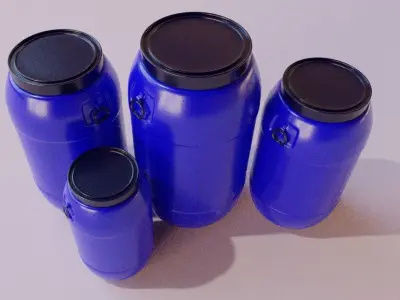 Plastic blue barrel 220L 180L 120L 80L Low-poly 3D model