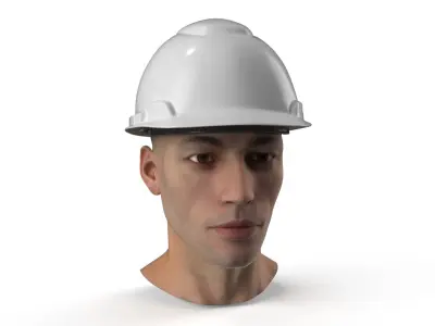 Protective Construction Helmet on Male Head White 3D model
