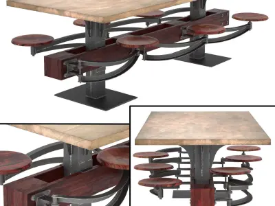 Tables With Attached Seating 3D Model Pack