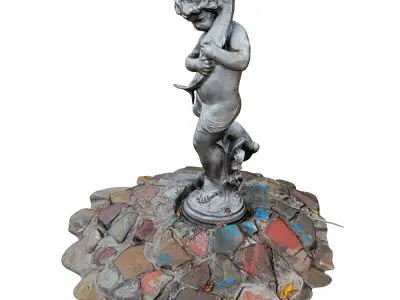 Sculpture for the Fountain Boy Holding a Big Fish in His Hands 3D model