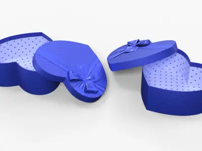 Open Heart Gift Box with Ribbon Blue 3D model