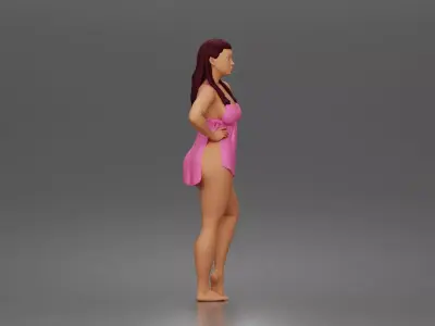 Barefoot Woman In Swimwear Cover Posing With Hands On Hips 3D print model