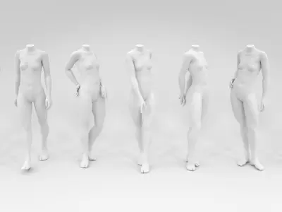 headless female fashion mannequin dynamic set Low-poly 3D model