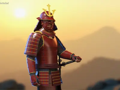  Samurai Armor from Feudal Japan Sengoku Period on Male Red Rigged 
