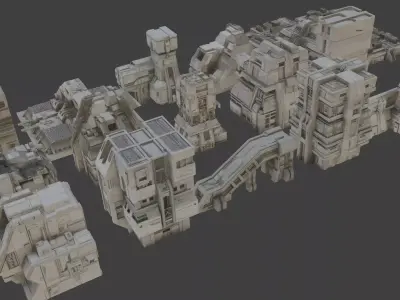 akr scifi architecture set 3 Low-poly 3D model