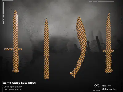 25 3D Model Knife WW12 Base Mesh - VOL 04 - Game Ready Low-poly 3D model