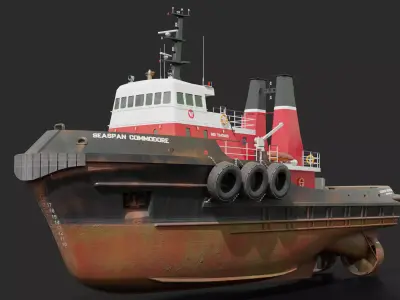 Harbour Tugboat Low-poly 3D model