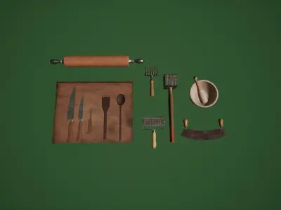 Victorian Kitchen utensil kit 01 Low-poly 3D model