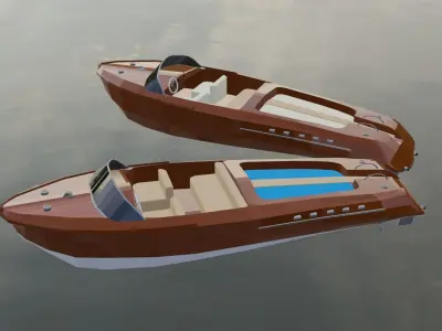 Low Poly Boat two motor boats floating in water Low-poly 3D model