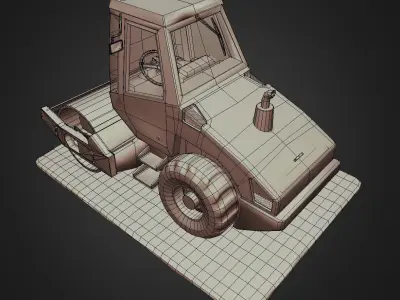 Steamroller old version Low-poly 3D model