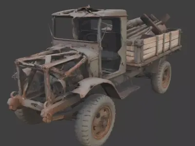 Heavy Artillery Transport Wreckage Low-poly 3D model by Choco-Bear