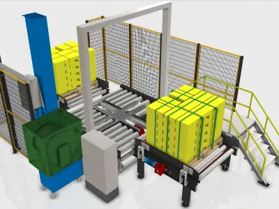 Wrapping And Strapping Pallet - Process Line Packaging Low-poly 3D model