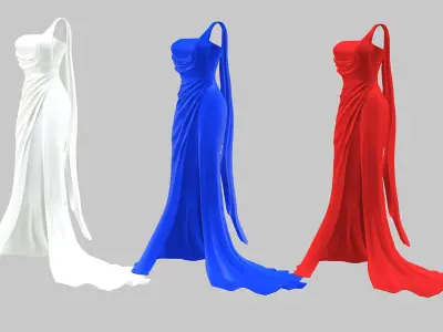 One Shoulder Prom Dress Low-poly 3D model
