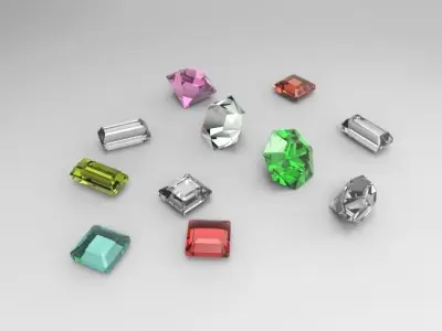 Diamonds different colored crystals Free 3D model