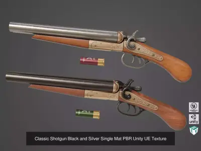 Classic Shotgun Rigged All PBR Unity UE Textures 3D Model Pack