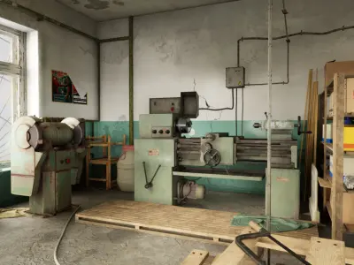 Post Soviet Workshop  - UE5 Low-poly 3D model