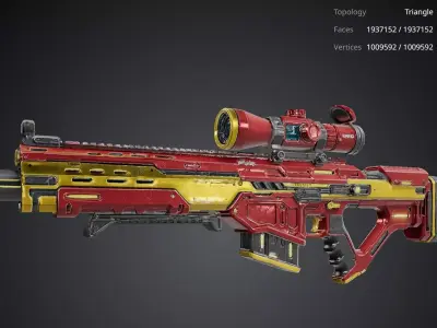 Futuristic Red and Yellow Rifle 3D model